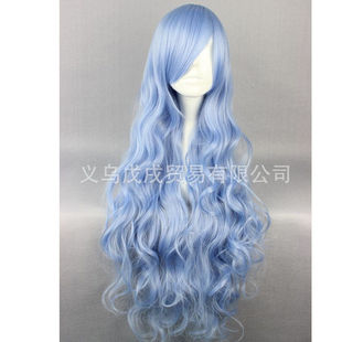 约会大作战 四乃系 淡蓝色中长卷发动漫假发 556A