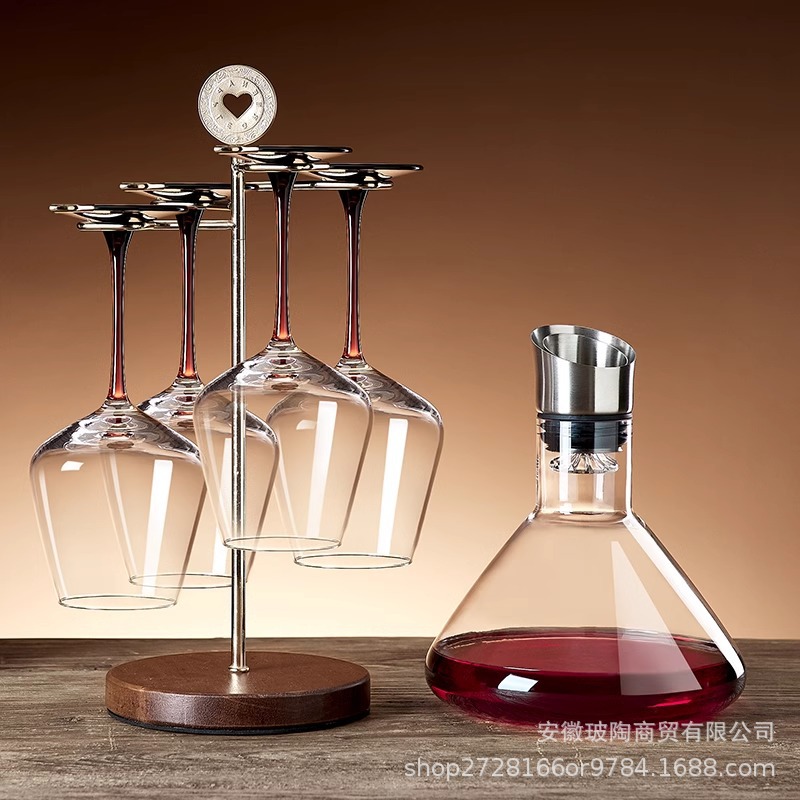 红酒杯套装家用水晶玻璃高脚杯轻奢高档红酒杯架子瀑布醒酒器
