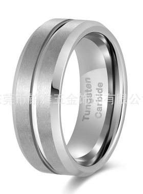 跨境欧美风尚新款8MM钨钢情侣戒指婚礼潮流礼物批发倒角开槽时尚