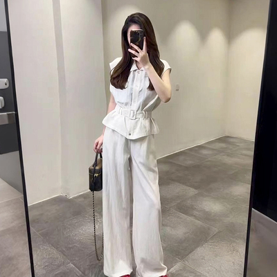 老钱风亚麻高级时尚套装女
