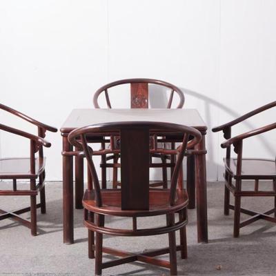 红木方桌老挝大红酸枝棋牌室交趾黄檀方桌组合休闲桌椅实木家具