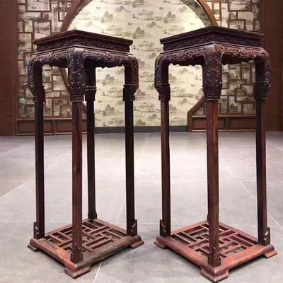 国标红木花架交趾黄檀盆景几仿古中式大红酸枝客厅落地入户高端