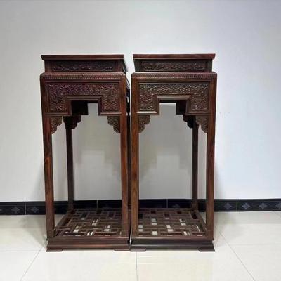 国标红木花架交趾黄檀盆景几仿古中式大红酸枝客厅落地入户高端