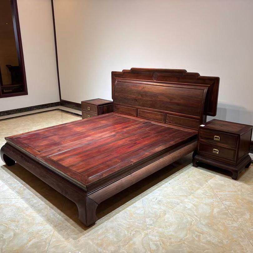 明式大红酸枝踩珠百年好合双人床组合交趾黄檀高低床卧室婚床家具
