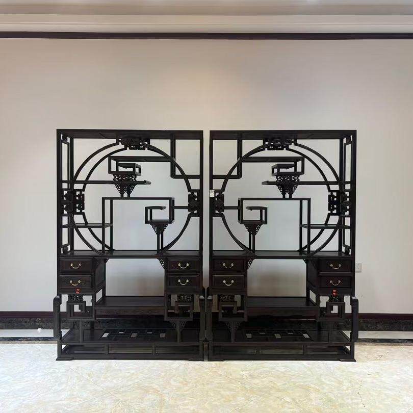 红木家具大红酸枝木博古架交趾黄檀古董架实木黑飘红料多宝阁明式