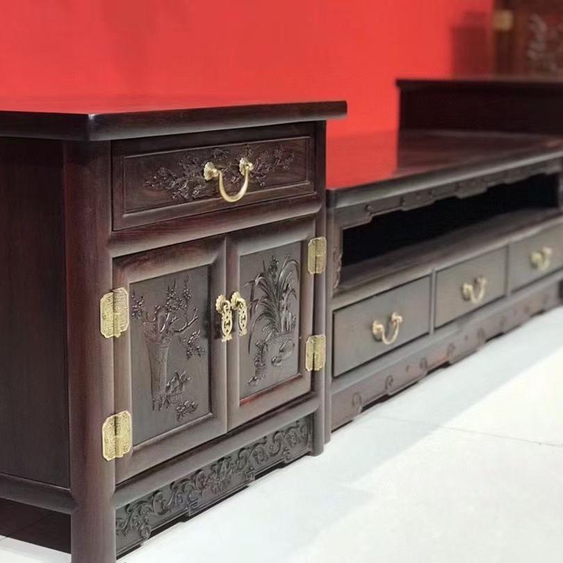 大红酸枝电视柜中式红木客厅视听柜交趾黄檀四抽可靠墙全榫卯柜子