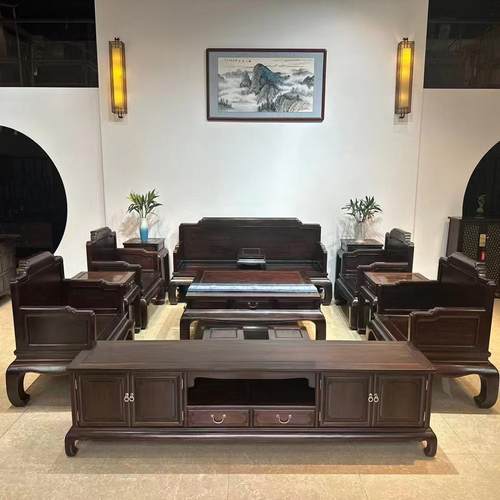 新中式红木沙发组合大小户型大红酸枝木实木古典两用客厅全套家具