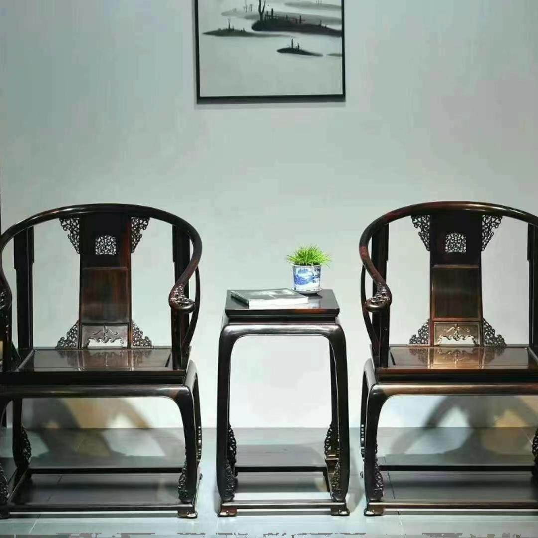 国标红木家具老挝大红酸枝明式皇宫椅官帽椅三件套交趾黄檀圈椅