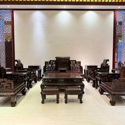 老挝大红酸枝沙发十件套客厅组合别墅红木家具 实木明清古典收藏