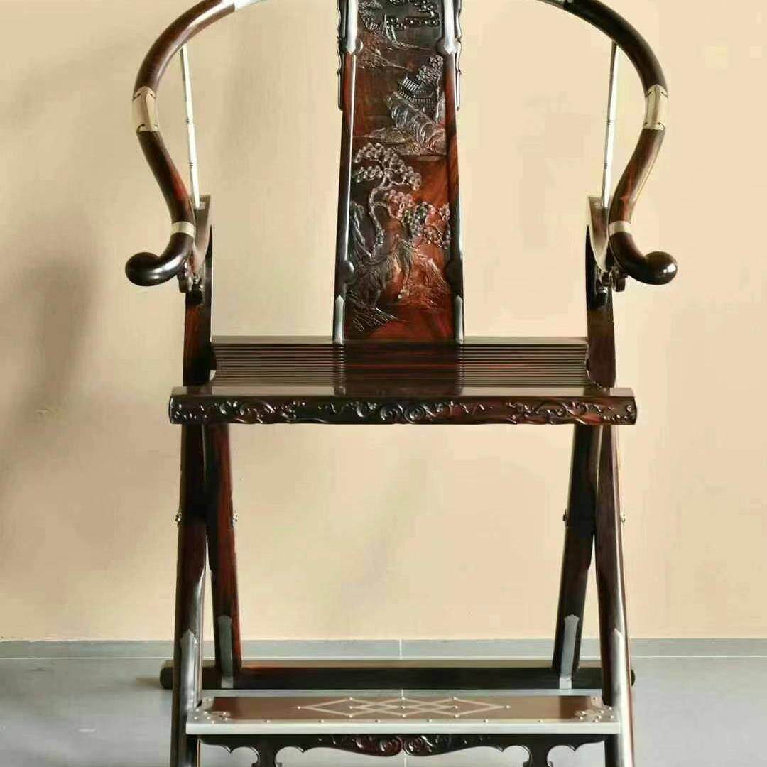 老挝大红酸枝麒麟头把交椅红木明式家具王世襄款折叠椅茶椅休闲椅