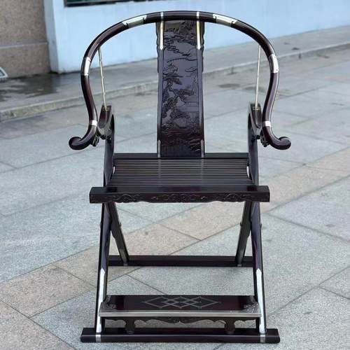 百宝嵌交椅老挝大红酸枝微凹交趾黄檀收藏定制款