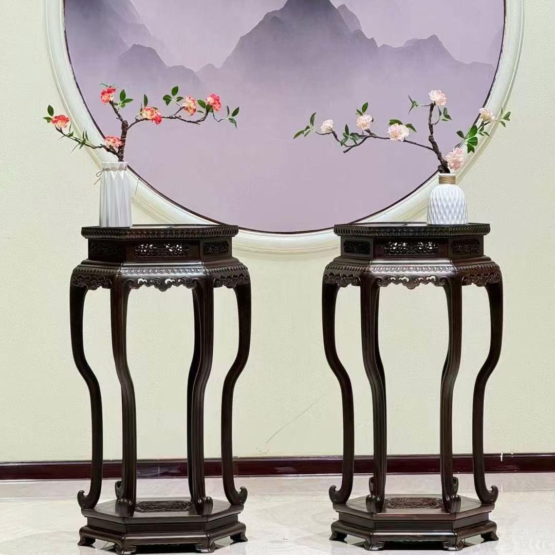 红木花架中式大红酸枝花架明式花几落地古典花架客厅盆景石头架
