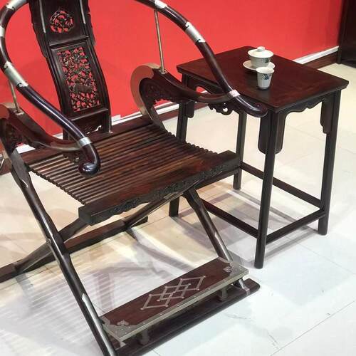 红木家具老挝大红酸枝头把交椅中式仿古折叠椅交趾黄檀椅别墅家具