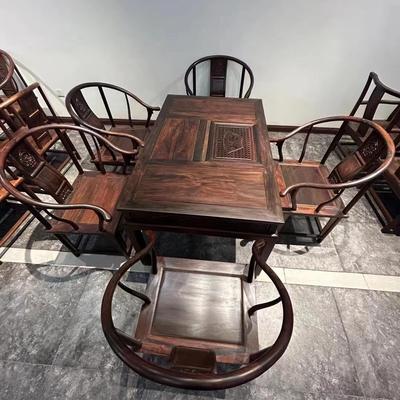 红木家具老挝红酸枝干泡茶台六件套交趾黄檀实木仿古休闲茶桌