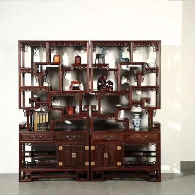 大红酸枝玻璃柜博古架四面玻璃榫卯架构可拆卸案上陈列柜古董柜