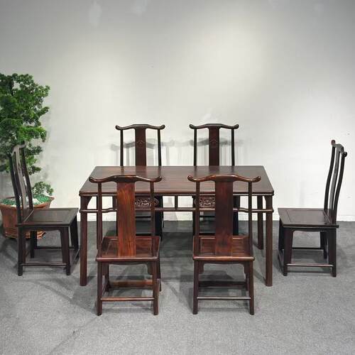 红木家具大红酸枝孔雀开屏餐桌客厅浮雕老料黑飘红明清古典仙作