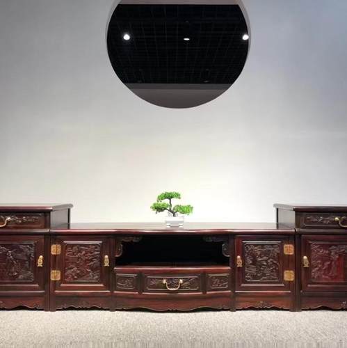 大红酸枝红木电视柜中式古典家具交趾黄檀实木电视柜客厅影视柜