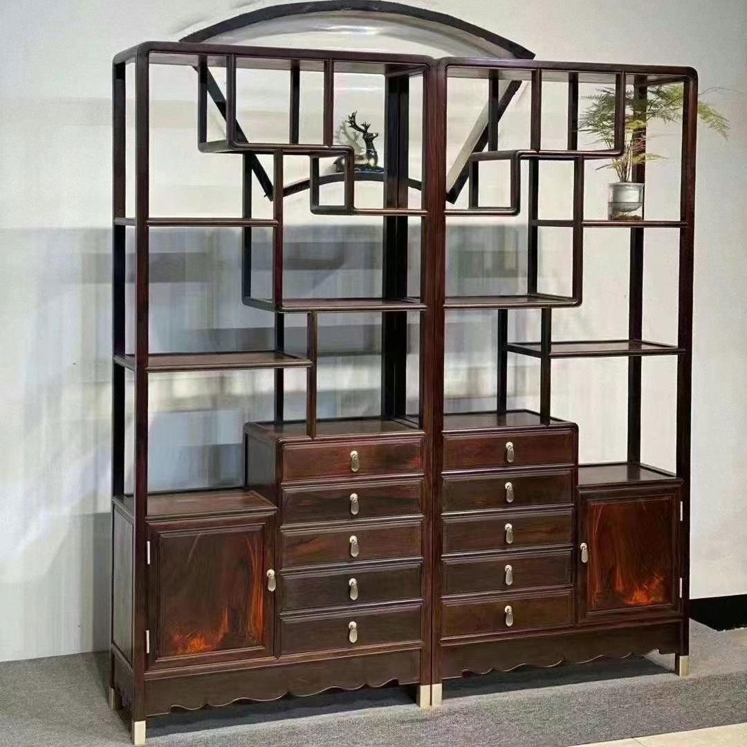 大红酸枝多宝阁红木博古架实木中式摆件展示架雕花茶具架古董架
