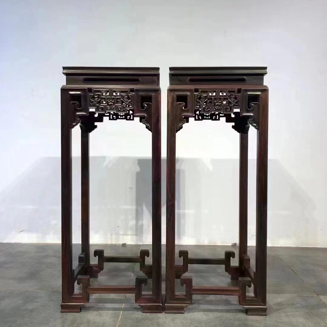 明式实木红酸枝正方小花架多肉微型盆景花几花瓶花盆古玩摆件底座