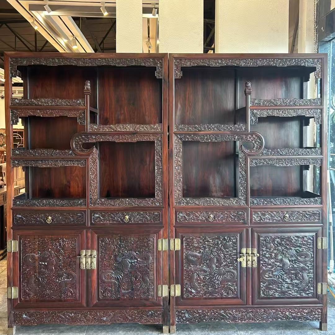 博古架实木多宝阁家用置物架隔断书架办公室大红酸枝木新中式简约