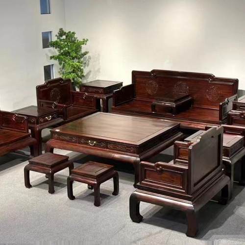 红木家具大红酸枝灵芝弯背八宝十三件套沙发中式明清古典家居榫卯