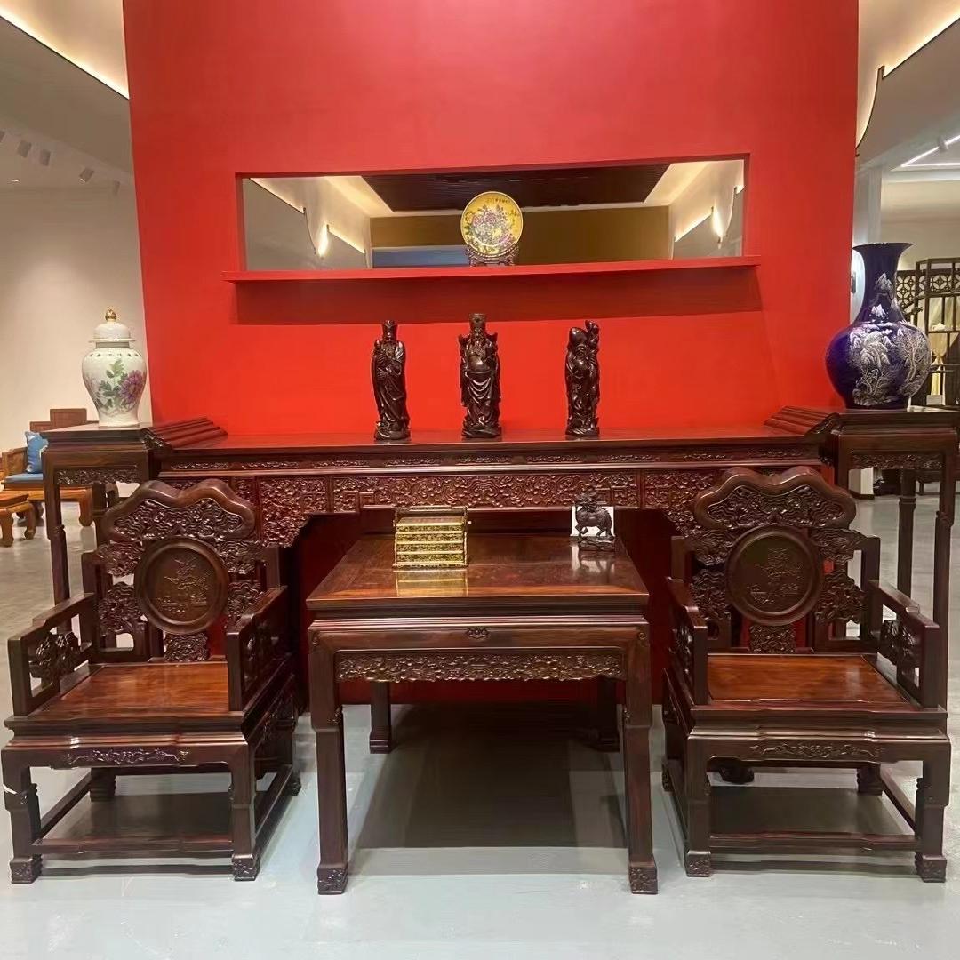 赫芬顿血檀灵芝红木六件套