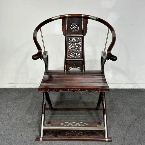 老挝大红酸枝交椅 交趾黄檀 独板无拼接无修补无白皮 红木交椅