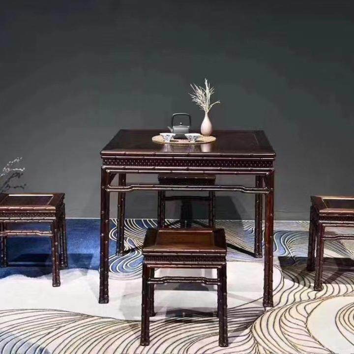 老挝大红酸枝明式休闲桌5组合交趾黄檀牌桌四仙桌红木家具无拼补