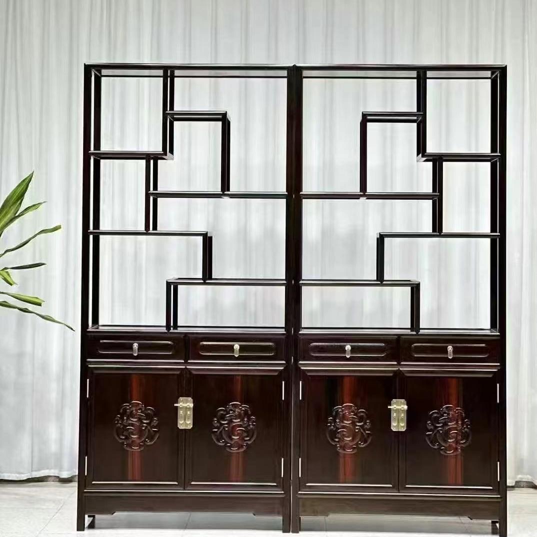 博古架实木新中式家用红酸枝客厅茶叶架红木家具收纳架茶柜置物架