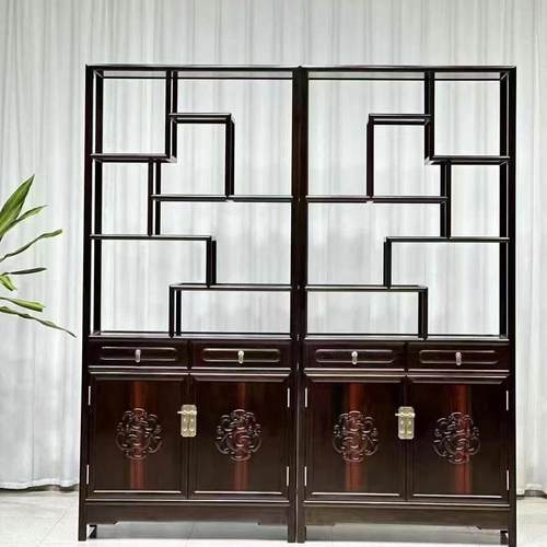 博古架实木新中式家用红酸枝客厅茶叶架红木家具收纳架茶柜置物架