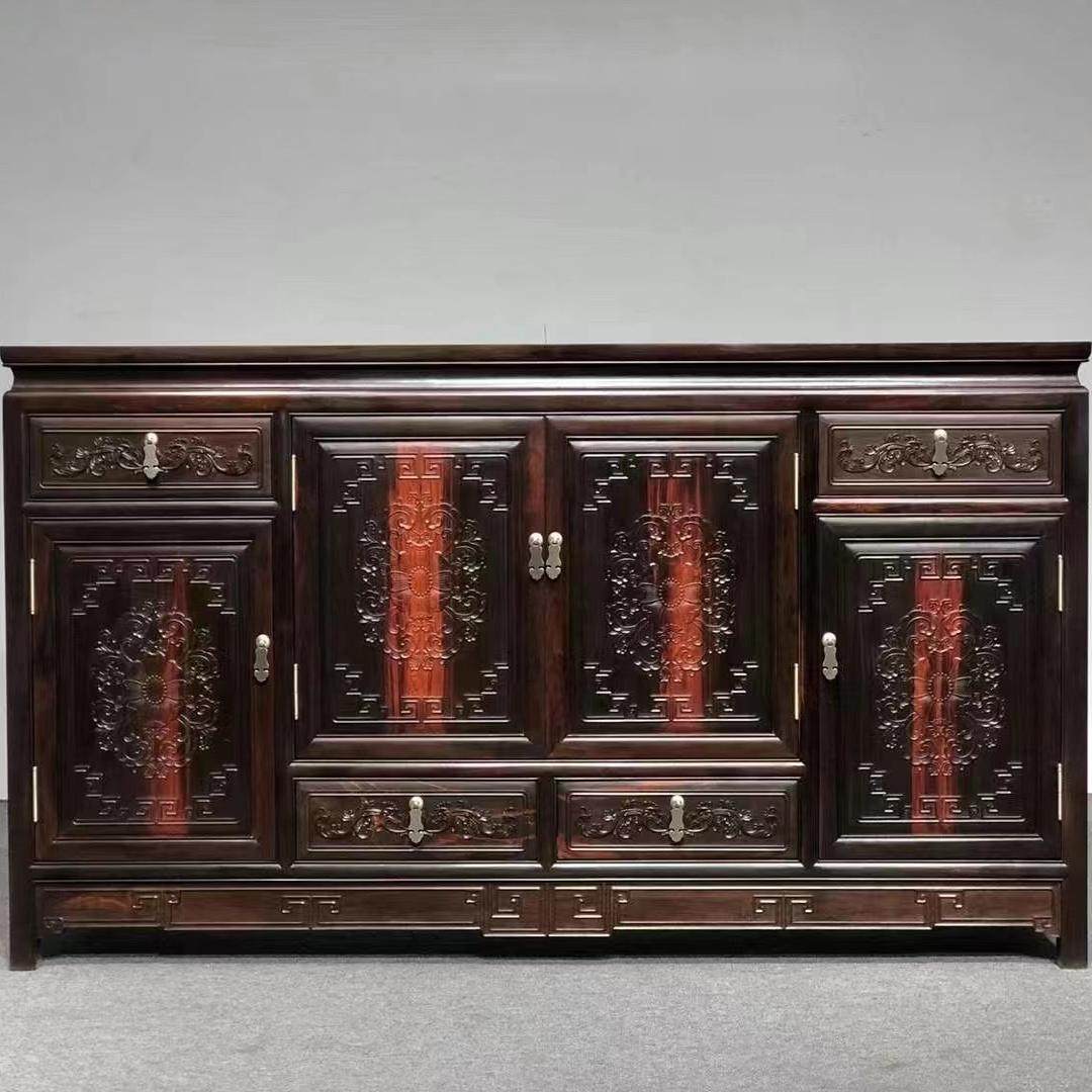 老挝大红酸枝四门餐边柜交趾黄檀实木家具中式古典茶水柜储物柜