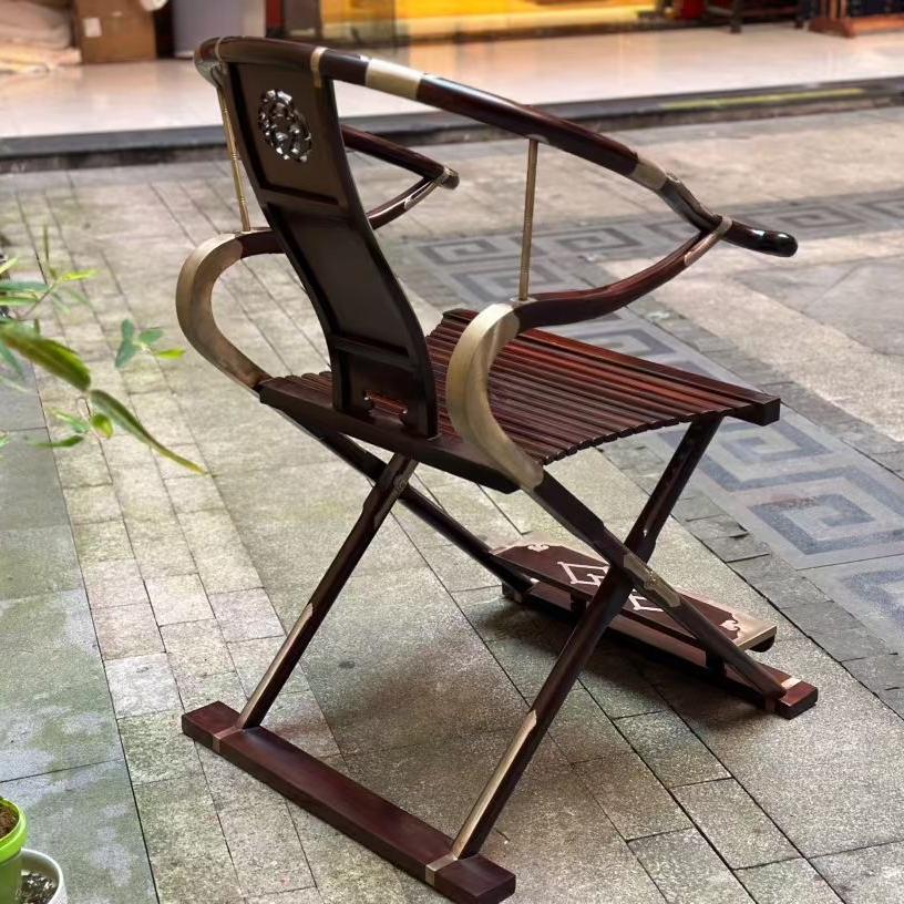 老挝大红酸枝交椅三件套 交趾黄檀围椅红木家具围椅 藤椅