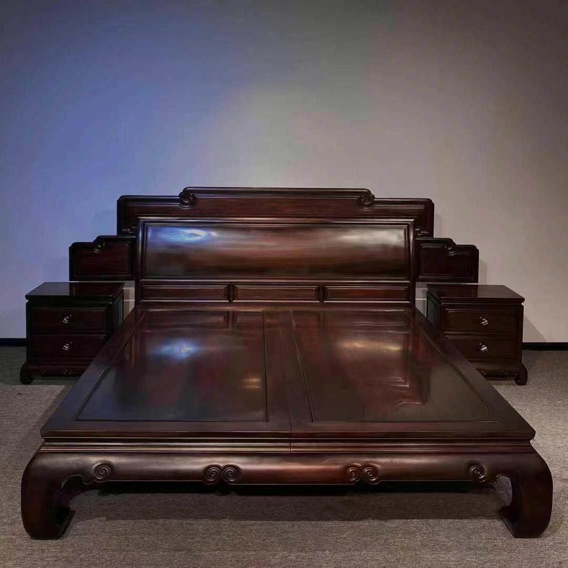 红木家具老挝大红酸枝鸳鸯戏水高低床三件套 卧室红木床交趾黄檀