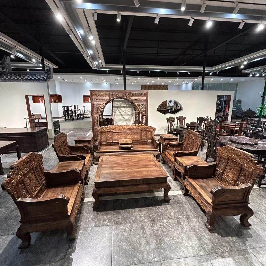 老挝大红酸枝雕龙沙发十三件套交趾黄檀家具清式满雕红木中式定制,住宅家具,红木沙发,淘宝优惠券,粉丝福利购,淘宝优惠卷