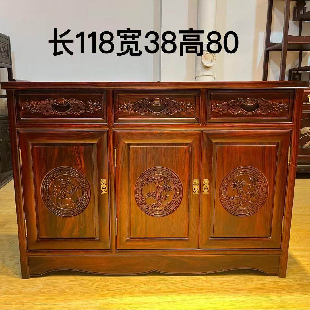 红木家具大红酸枝雕山水餐边柜储物柜新中式交趾黄檀客厅家用橱柜