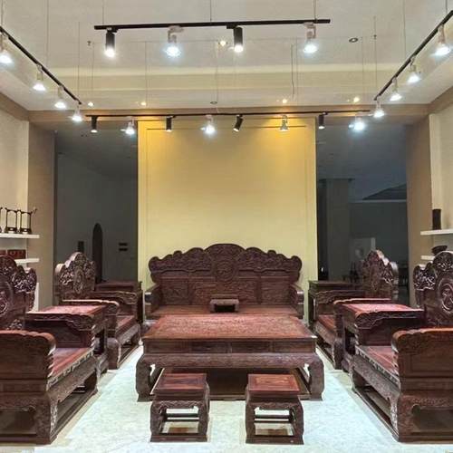 客厅红木沙发老挝大红酸枝勾椅沙发中式交趾黄檀勾椅沙发生磨烫蜡