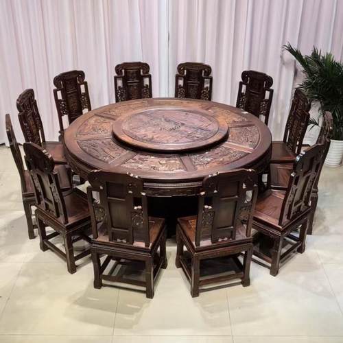 红木家具老挝大红酸枝餐桌交趾黄檀实木桌椅组合休闲桌别墅家具