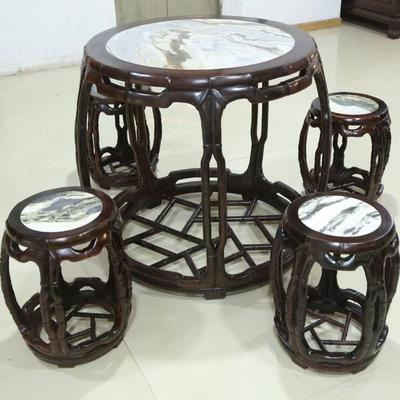 老挝大红酸枝四方休闲桌餐桌五件套 交趾黄檀实木红木家具八仙桌