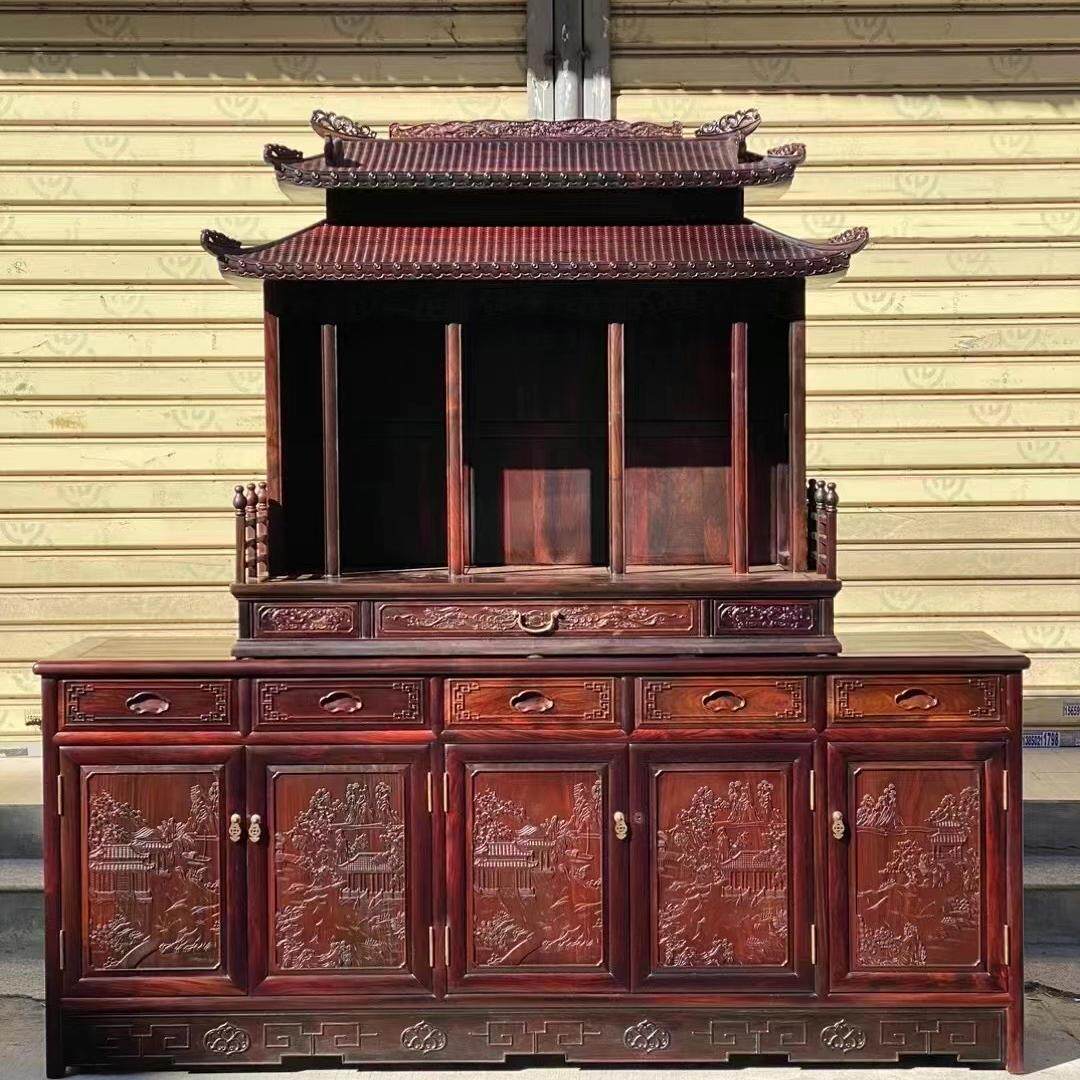 红木家具大红酸枝素面餐边柜收纳置物储物柜大气简约家居摆件榫卯