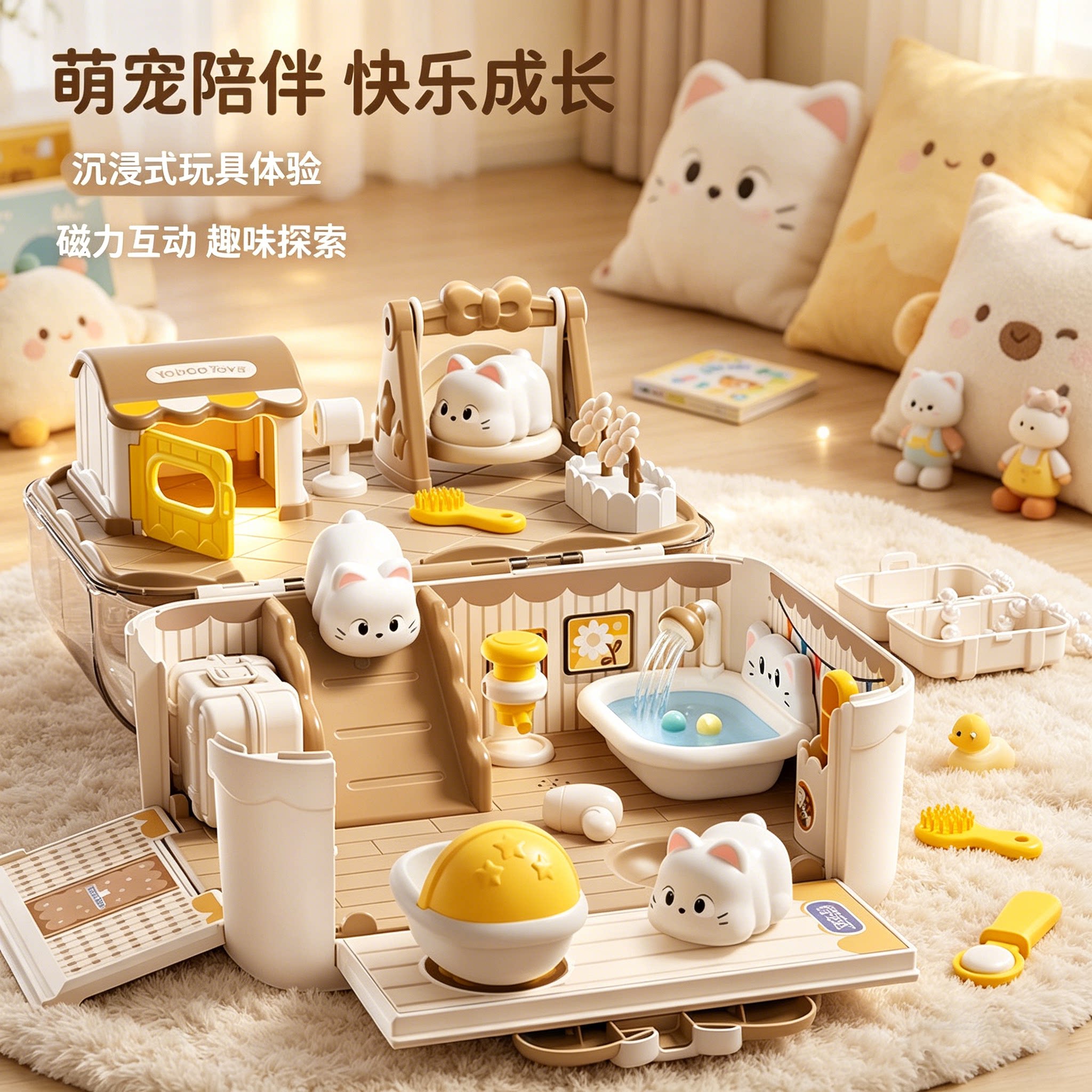 德国2026新款儿童玩具女孩子磁力过家家公主猫咪娃娃屋生日礼物