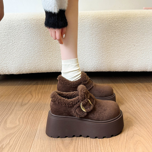 女时尚短靴加勃肯鞋款2026季新款厚底保暖毛毛鞋子靴大1227w