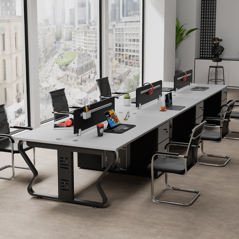 现货速发加粗钢架白色职员办公室桌椅组合4四6六卡座电脑工位家具