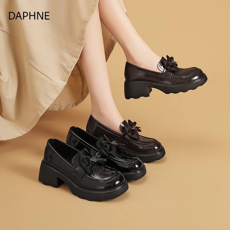达芙妮英伦风厚底乐福鞋女2025秋季新款黑色小皮鞋软皮百搭单鞋,女鞋,乐福鞋（豆豆鞋）,淘宝优惠券,粉丝福利购,淘宝优惠卷