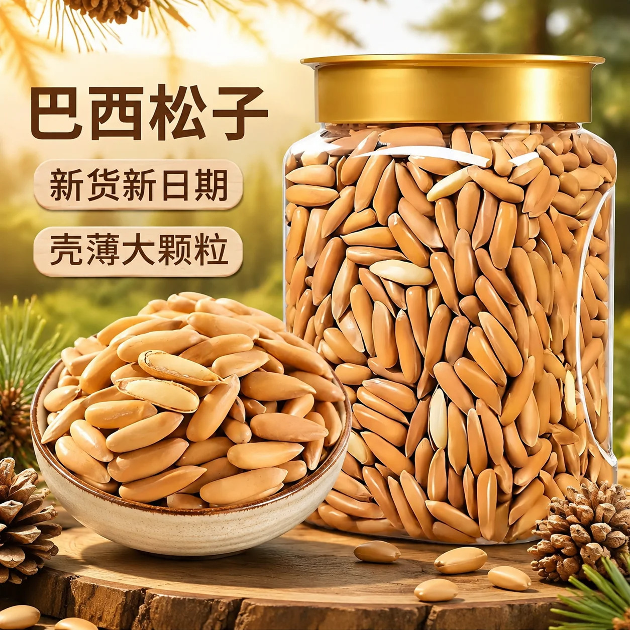 新货巴西松子手剥含包装500g原味大颗粒松子批发休闲零食散装