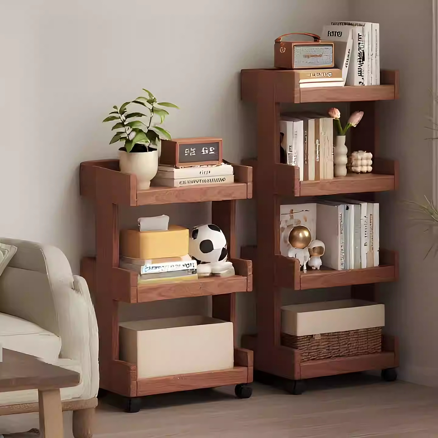 书架置物架落地书桌边书房客厅整理架茶几边收纳多功能移动收纳架