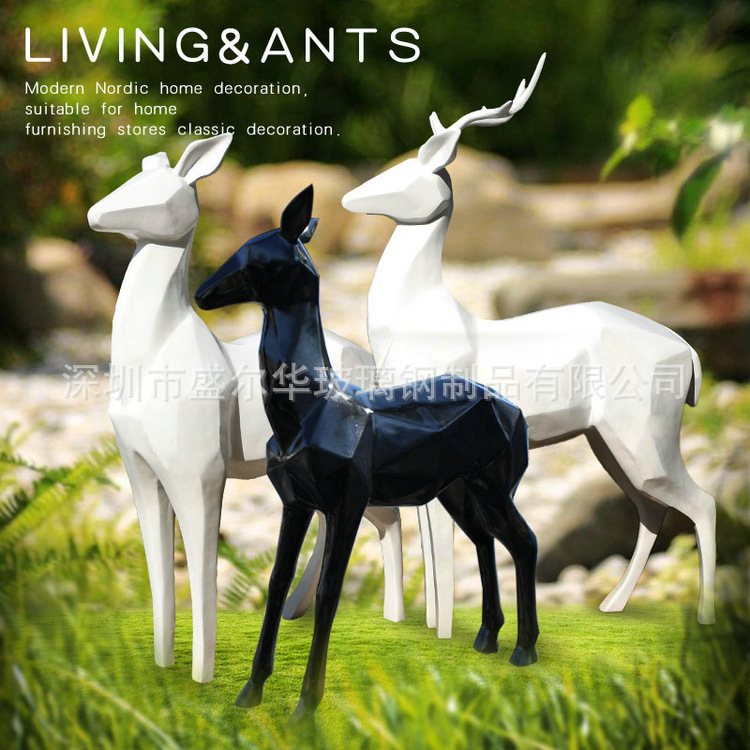 园林景观小品现代雕塑摆设块面梅花鹿玻璃钢动物户外商业街摆件