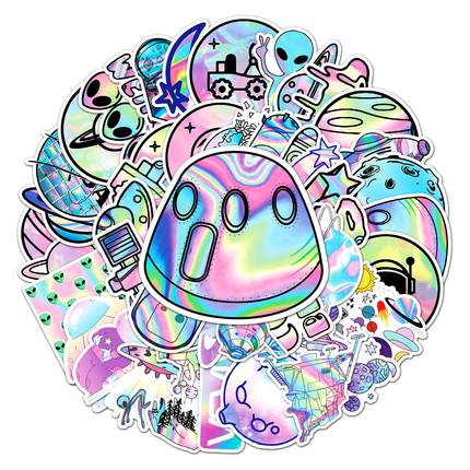 50张全息镭射外太空行李箱贴纸创意潮流防行箱笔记本电脑装饰贴纸