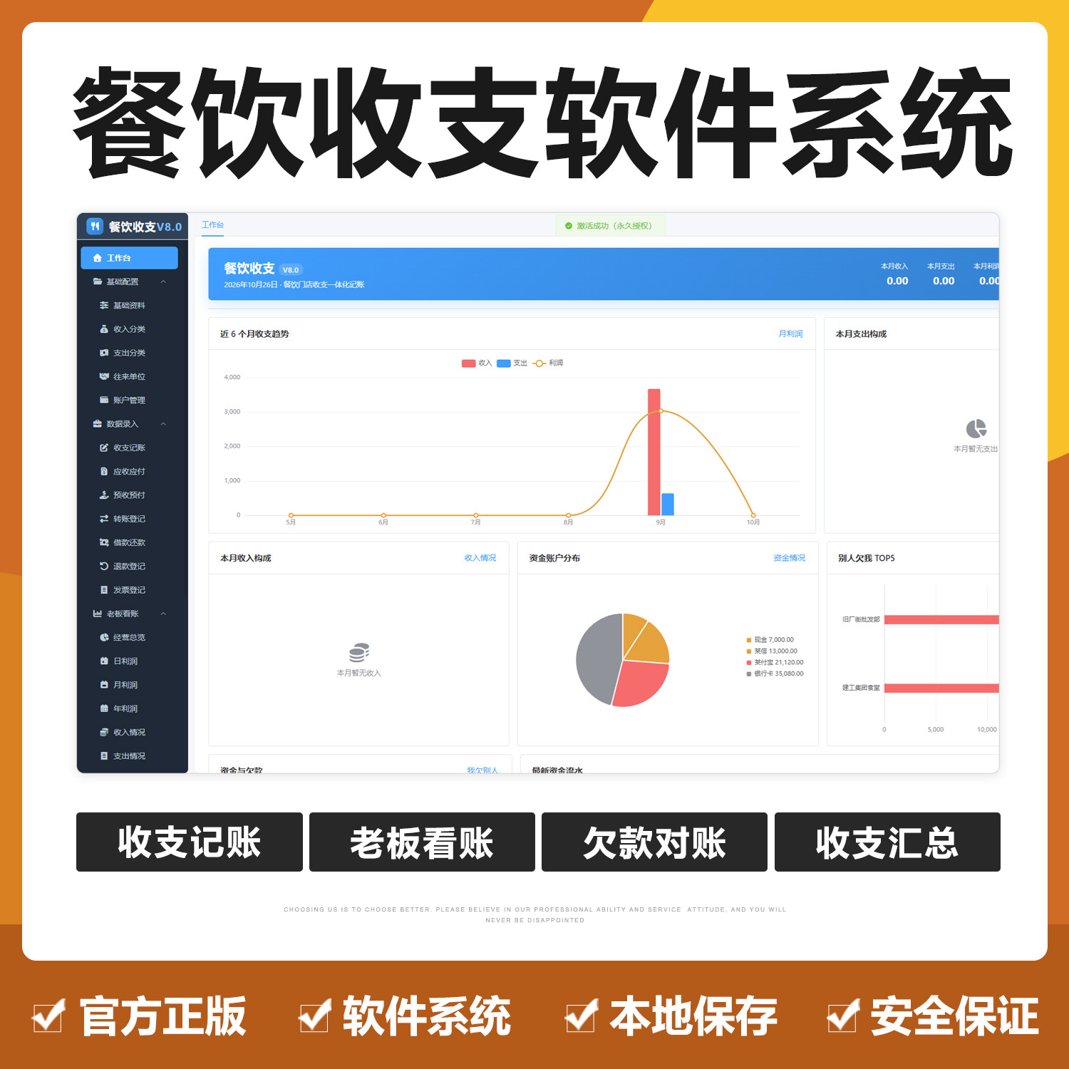 新餐饮收支记账EXCEL表格内账目单机软件系统财务店成本核算利润