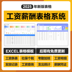 2025工资薪酬管理excel表格系统员工资条凭证薪酬个税率计算模板