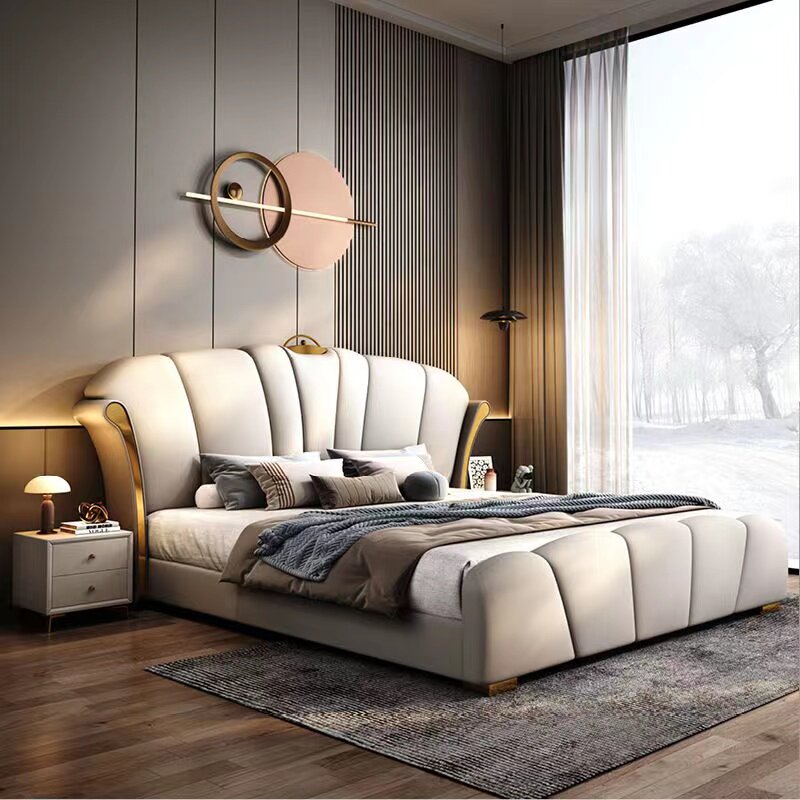 2025新款高端大气真皮床现代简约豪华软包婚床主卧带储物双人大床